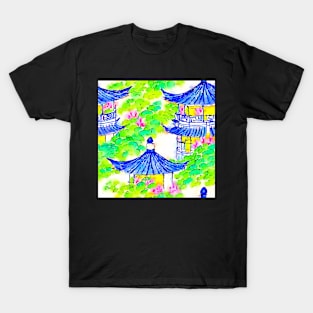 Pagodas and magnolia chinoiserie watercolor T-Shirt